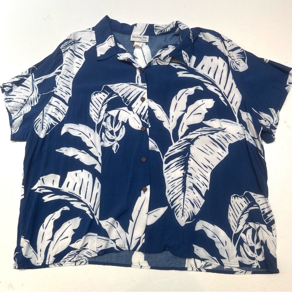 Tropical Blue and White Blouse.by Bishop Street